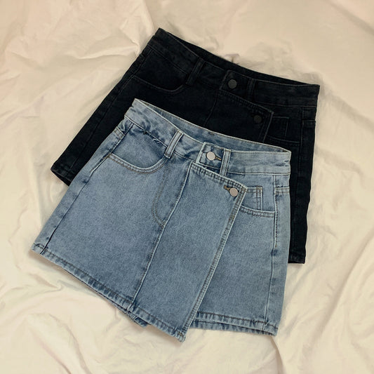 獨特剪裁水洗牛仔褲裙(S-L)