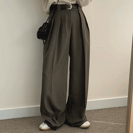 【belt套裝】腰帶針褶西裝寬褲(S-L)