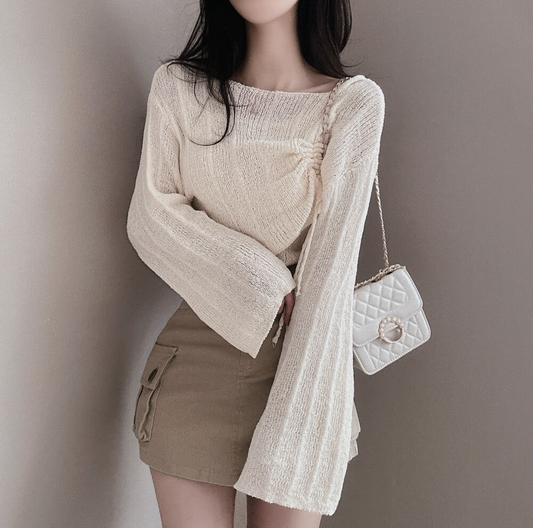 【現貨藍、黑】背心+抽繩長袖針織兩件套