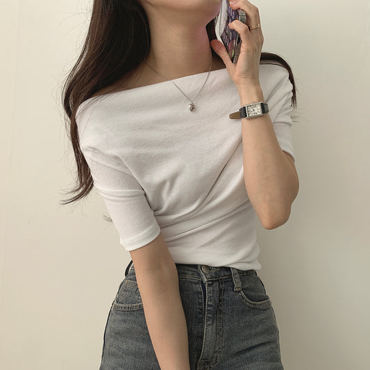 🧁女人味露肩短袖T恤