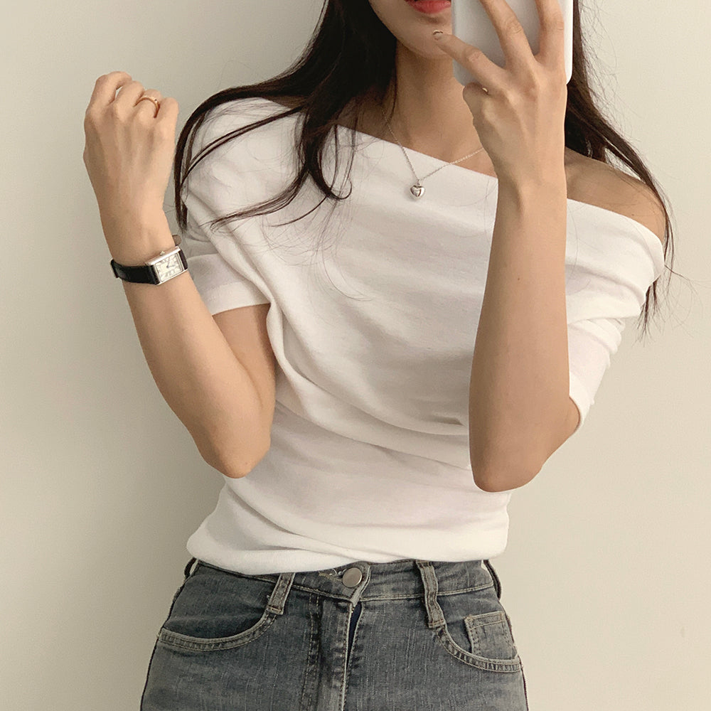 🧁女人味露肩短袖T恤