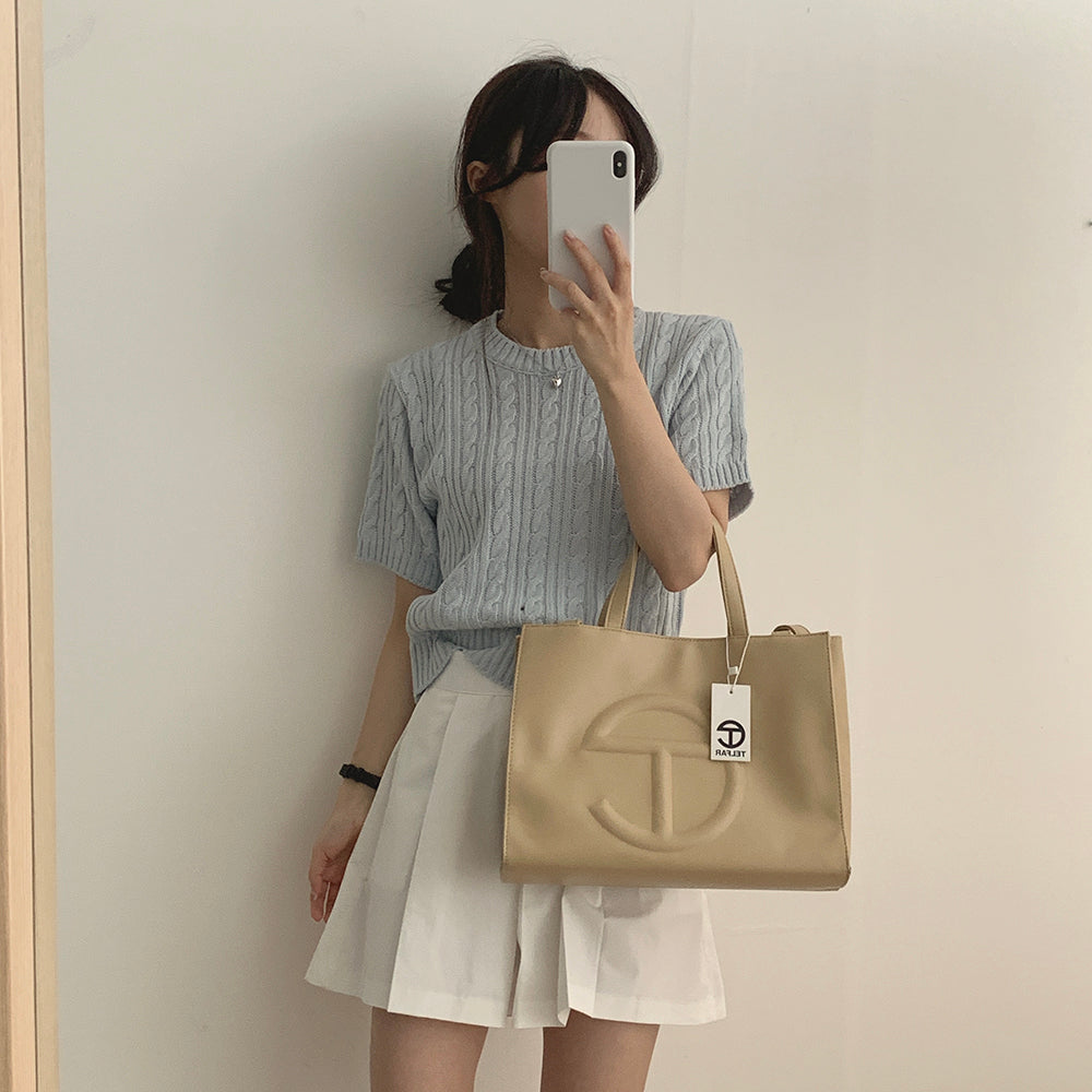 【現貨navy】韓製🇰🇷麻花圓領短袖針織衫