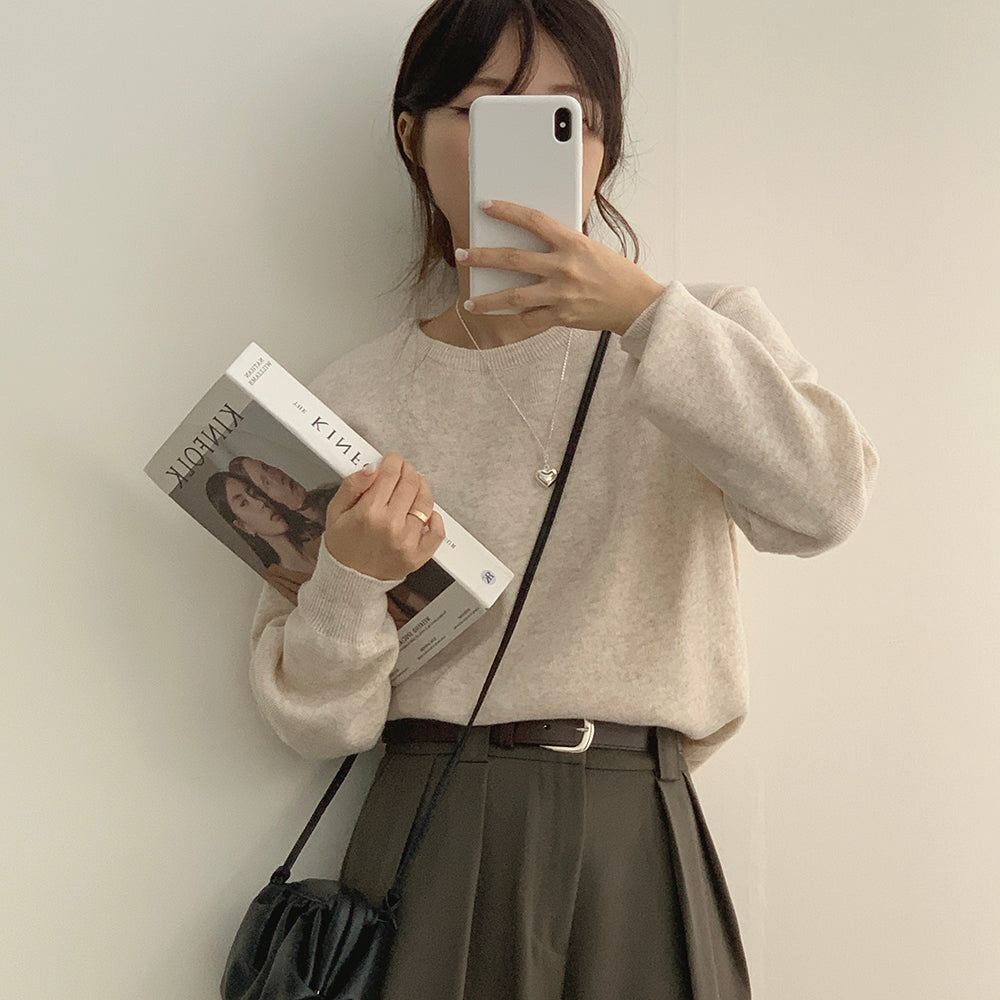 【現貨Oat/ Gray】韓製🐑冬日羊毛圓領針織衫