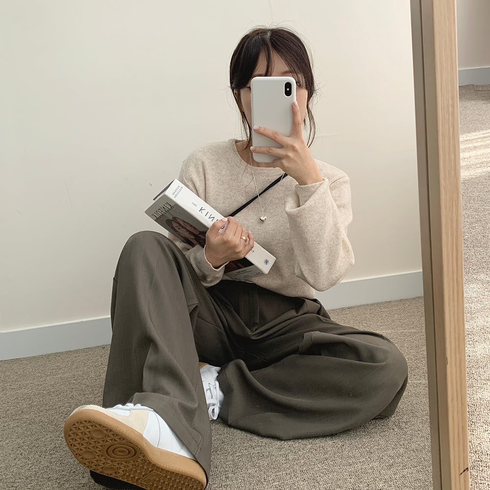 【現貨Oat/ Gray】韓製🐑冬日羊毛圓領針織衫