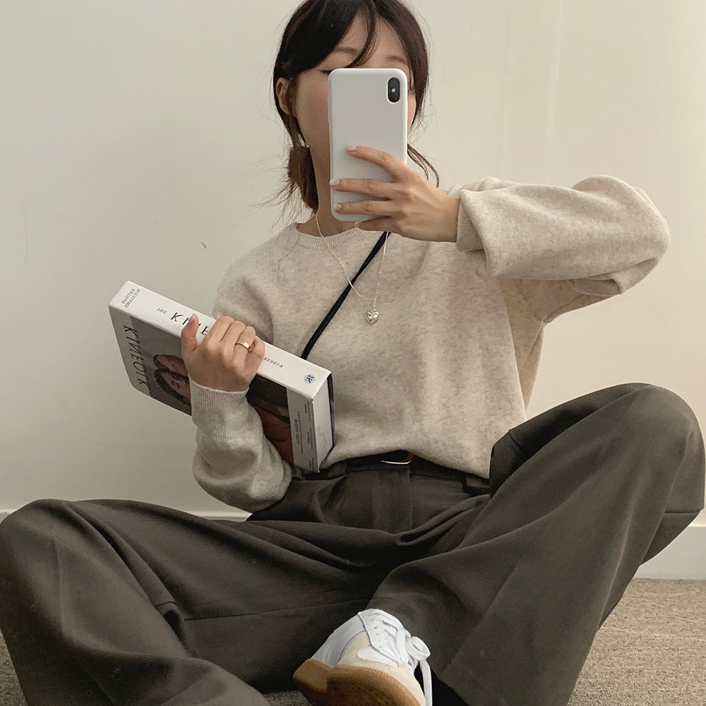 【現貨Oat/ Gray】韓製🐑冬日羊毛圓領針織衫