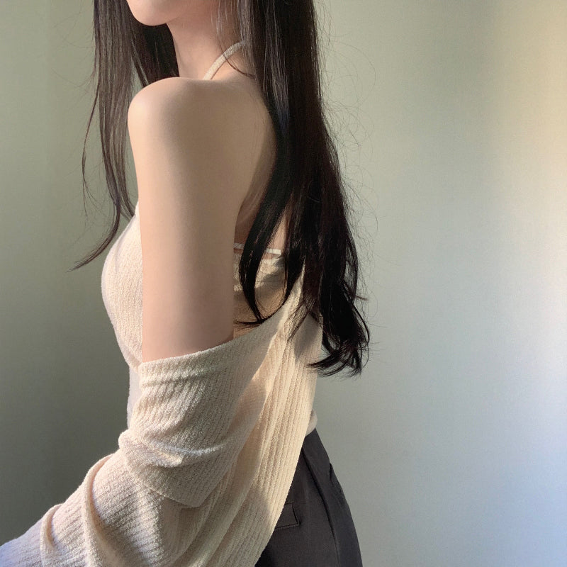 🥂掛脖背心 + 短款開衫兩件set
