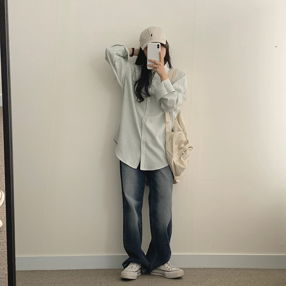 韓製🇰🇷條紋寬鬆恤衫