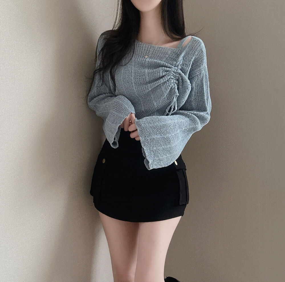 【現貨藍、黑】背心+抽繩長袖針織兩件套