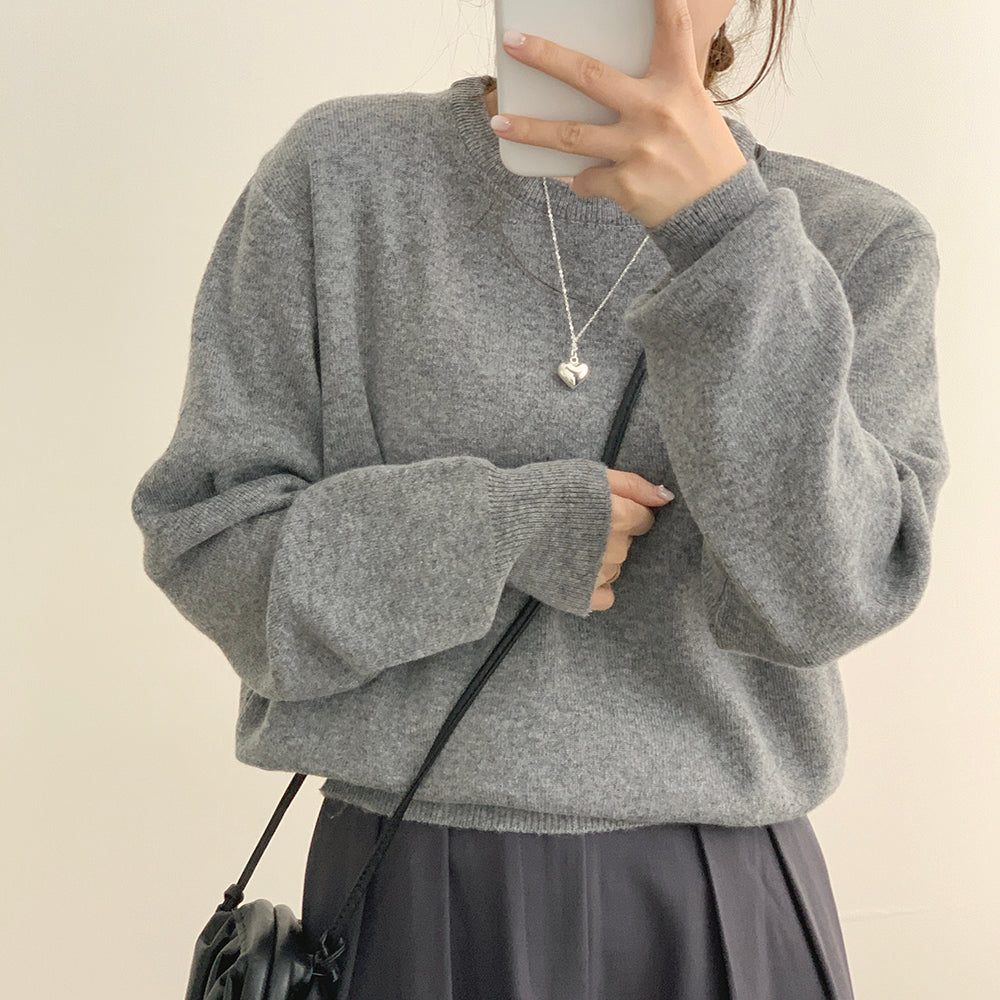 【現貨Oat/ Gray】韓製🐑冬日羊毛圓領針織衫