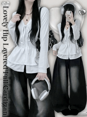 🇰🇷✨【韓國直送.瘦瘦女仔必備!】 ✨荷葉邊V領蝴蝶結開襟針織衫