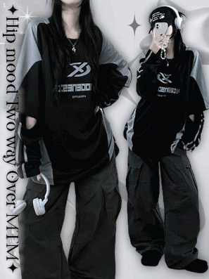 【現貨白】兩穿!撞色印花長袖T恤