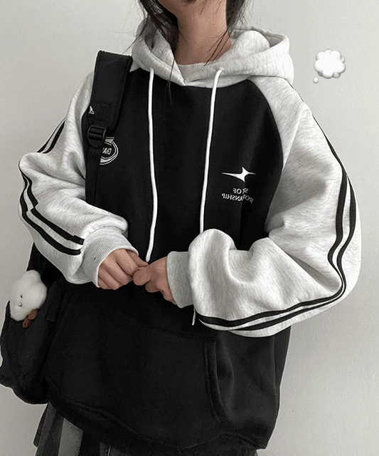 【現貨灰】抓絨撞色兩條杠連帽衫