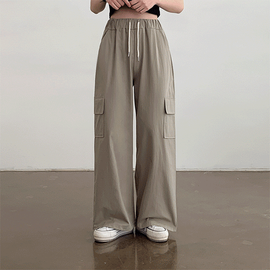 高腰工裝寬鬆束帶褲