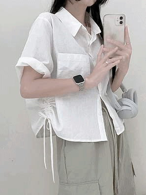 【現貨白藍】Daily!抽褶棉質短袖襯衫