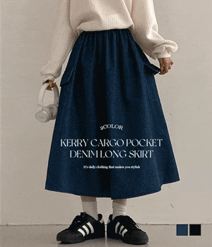 ✨工裝口袋牛仔A字長裙