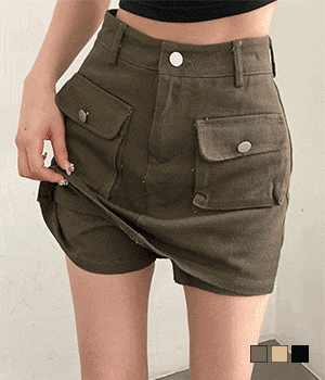 【現貨beigeM】口袋迷你工裝裙褲(S/M)