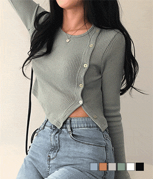 🥞側鈕扣長袖羅紋T恤