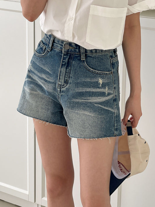 獨特水洗牛仔短褲(S-XL)