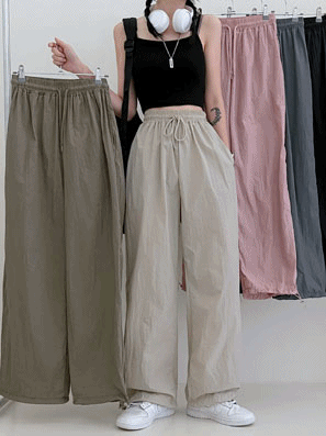 【2穿/5色】🧊Cool冰感尼龍束繩寬褲