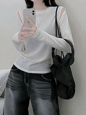 🍩露肩剪裁針織長袖T恤