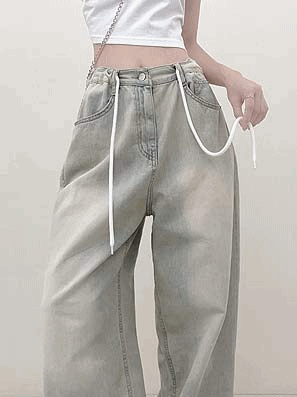 【Overfit!/腰部調節】💍復古淺藍水洗牛仔寬褲