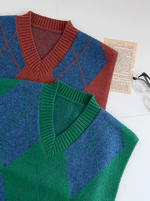 🇬🇧休閒菱形圖案針織背心