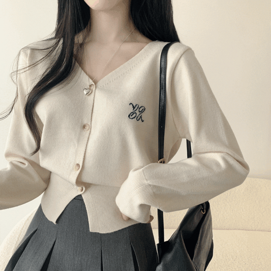 【現貨灰】🥯柔和色彩刺繡字母開襟衫