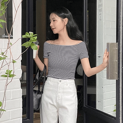 🍧韓製露肩條紋短袖T恤