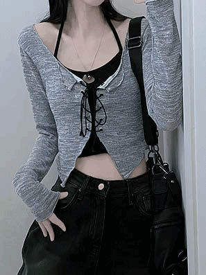 🥂微性感綁帶開衫+背心SET