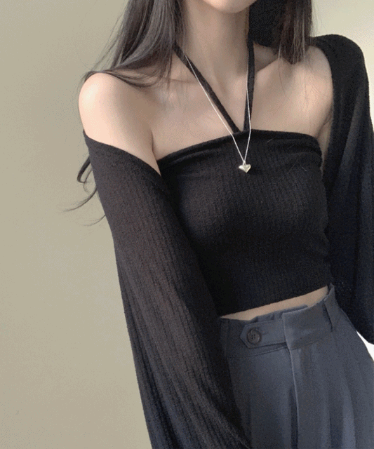 🥂掛脖背心 + 短款開衫兩件set