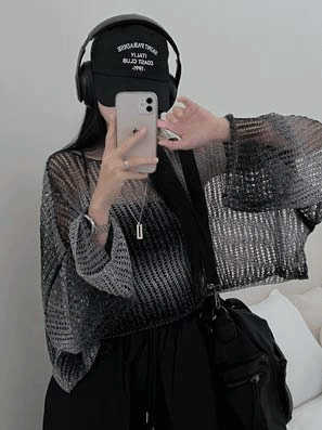 【現貨黑】🎨漸變網紋短款針織衫