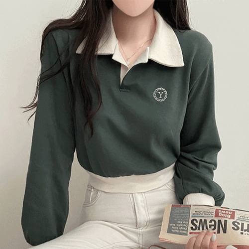 【現貨灰】🍓Y刺繡拼色開領短衛衣