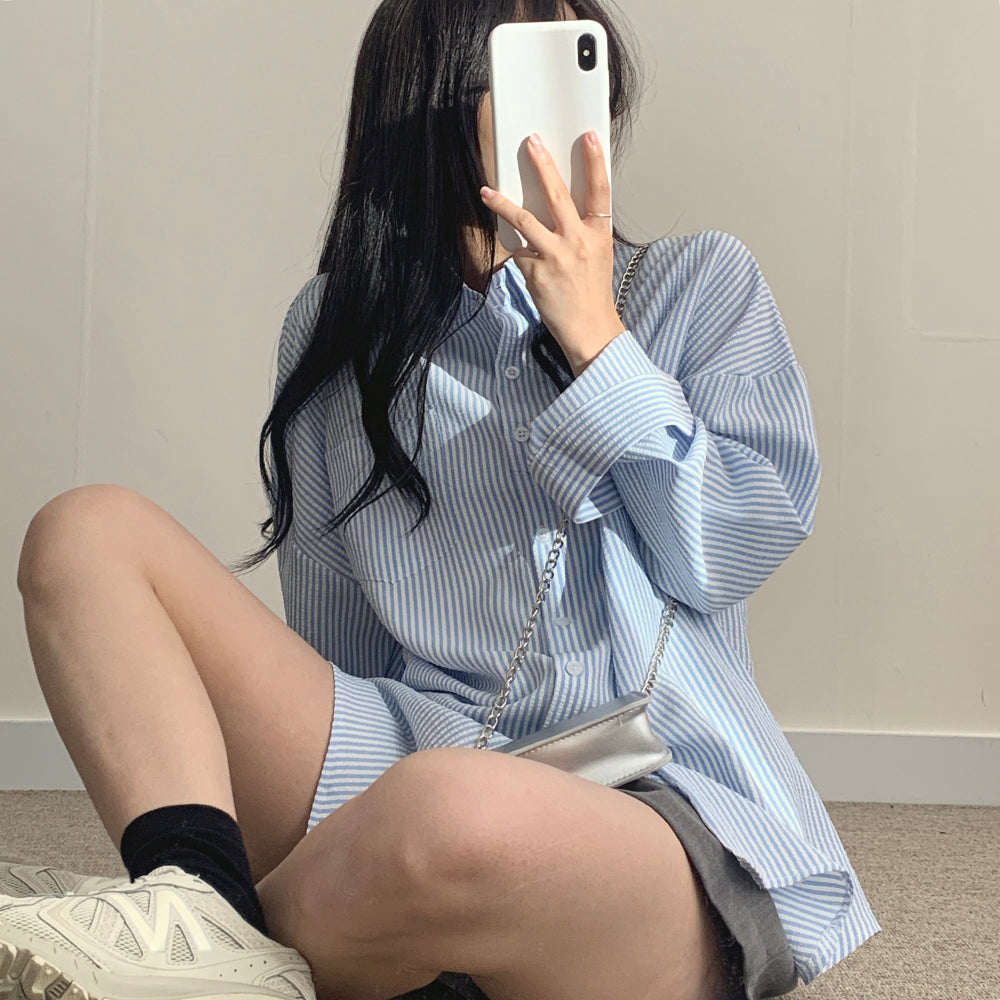 韓製🇰🇷條紋寬鬆恤衫