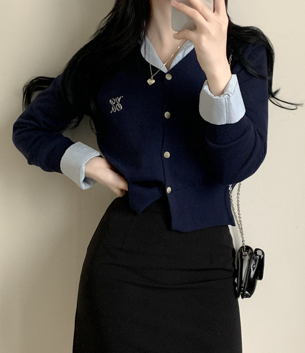 【現貨灰】🥯柔和色彩刺繡字母開襟衫