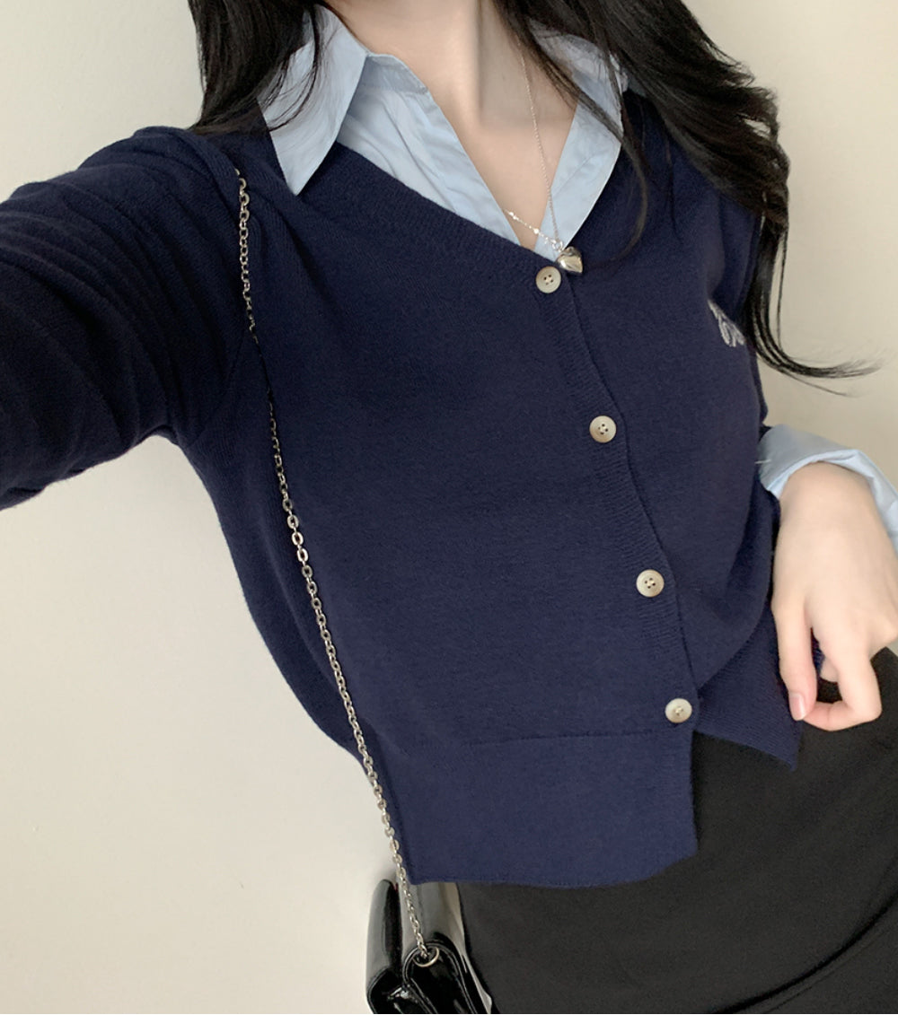 【現貨灰】🥯柔和色彩刺繡字母開襟衫