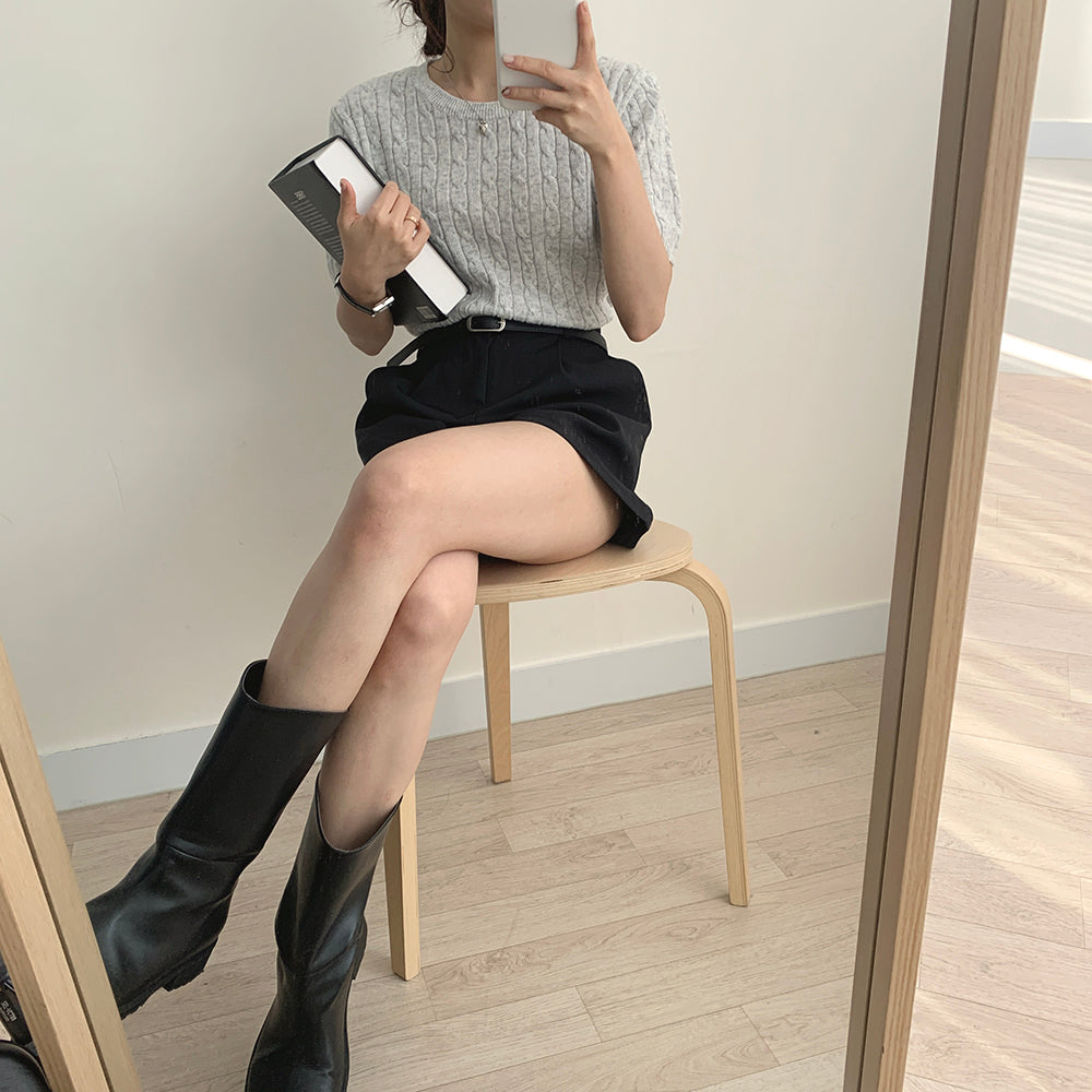 【現貨淺灰】🐑羊毛高質圓領麻花短袖針織衫