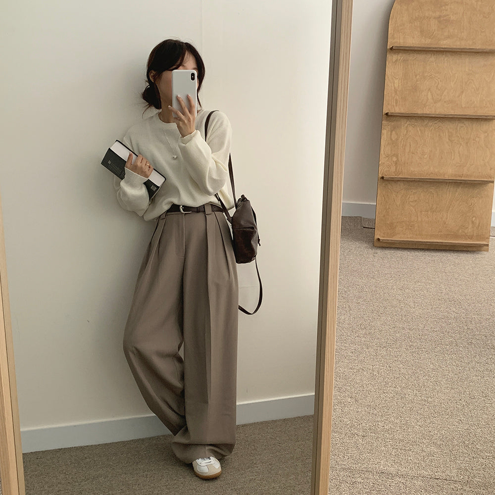 【現貨Oat/ Gray】韓製🐑冬日羊毛圓領針織衫