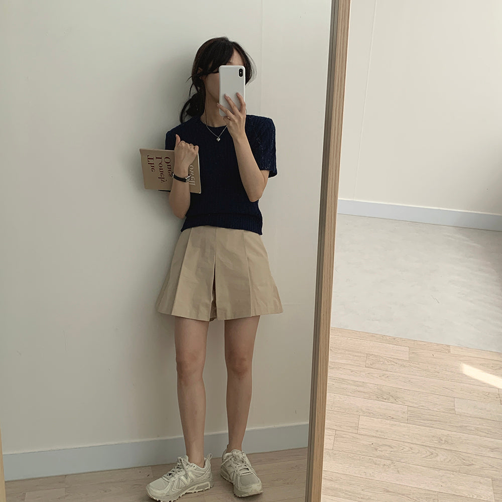 【現貨navy】韓製🇰🇷麻花圓領短袖針織衫