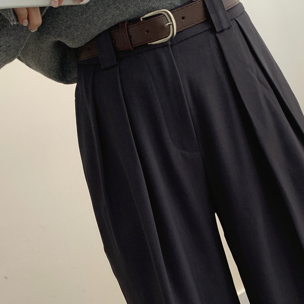 【belt套裝】腰帶針褶西裝寬褲(S-L)