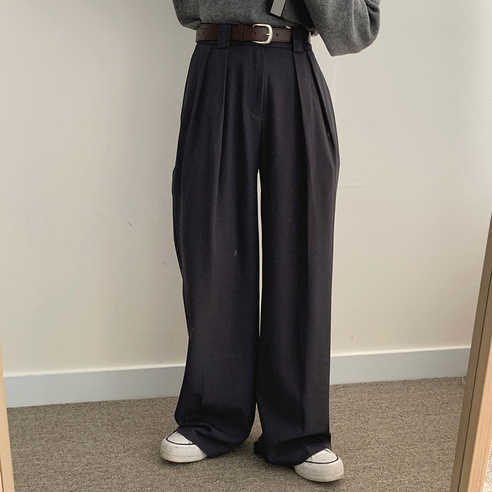 【belt套裝】腰帶針褶西裝寬褲(S-L)