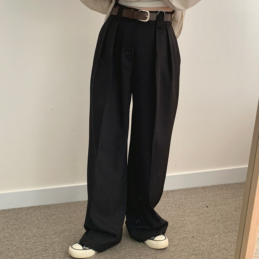 【belt套裝】腰帶針褶西裝寬褲(S-L)