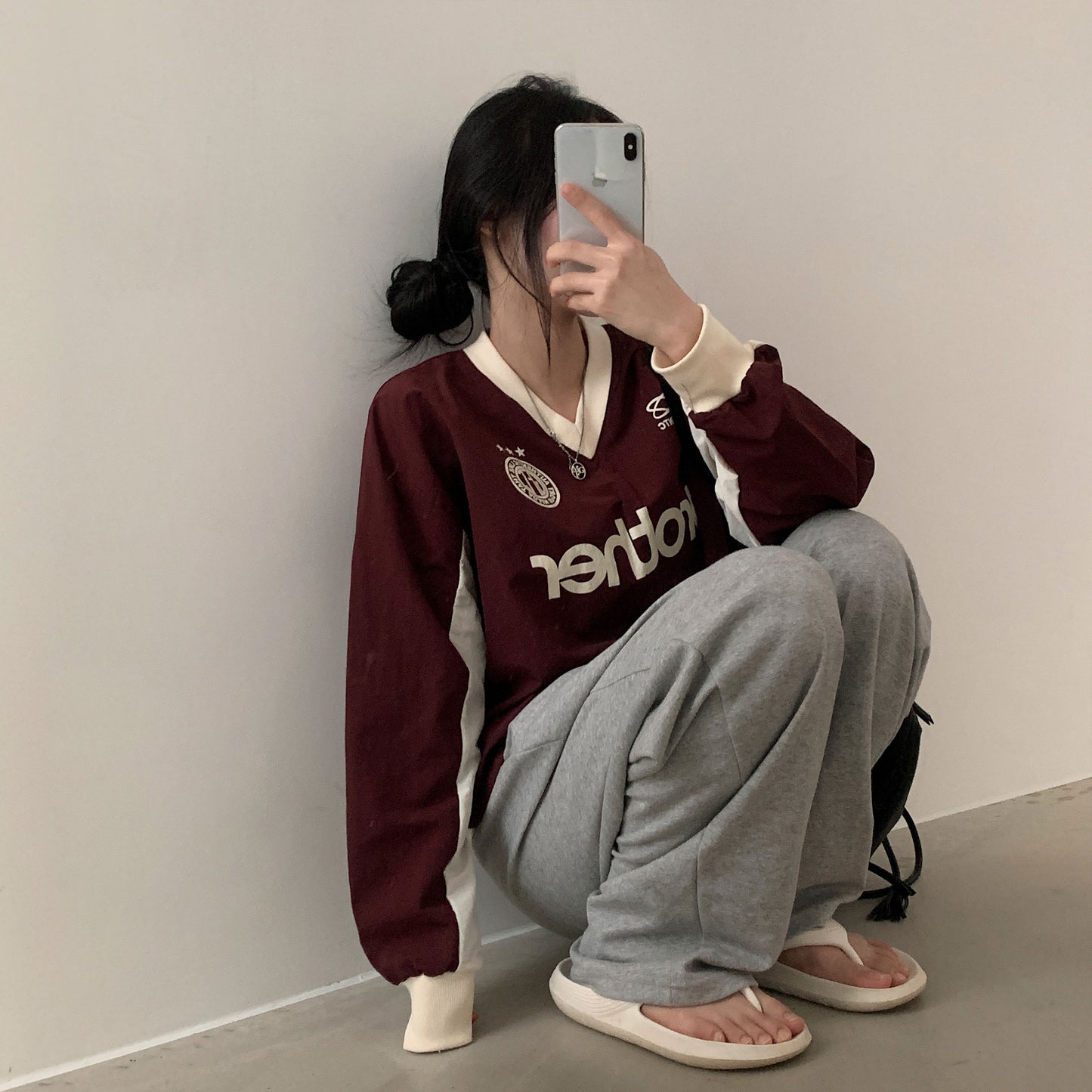 韓製🇰🇷Brother拼色寬鬆V 領衛衣