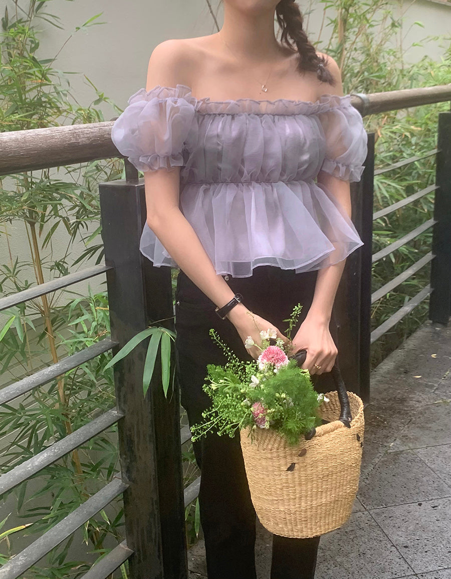 高貴透膚褶邊短款襯衫