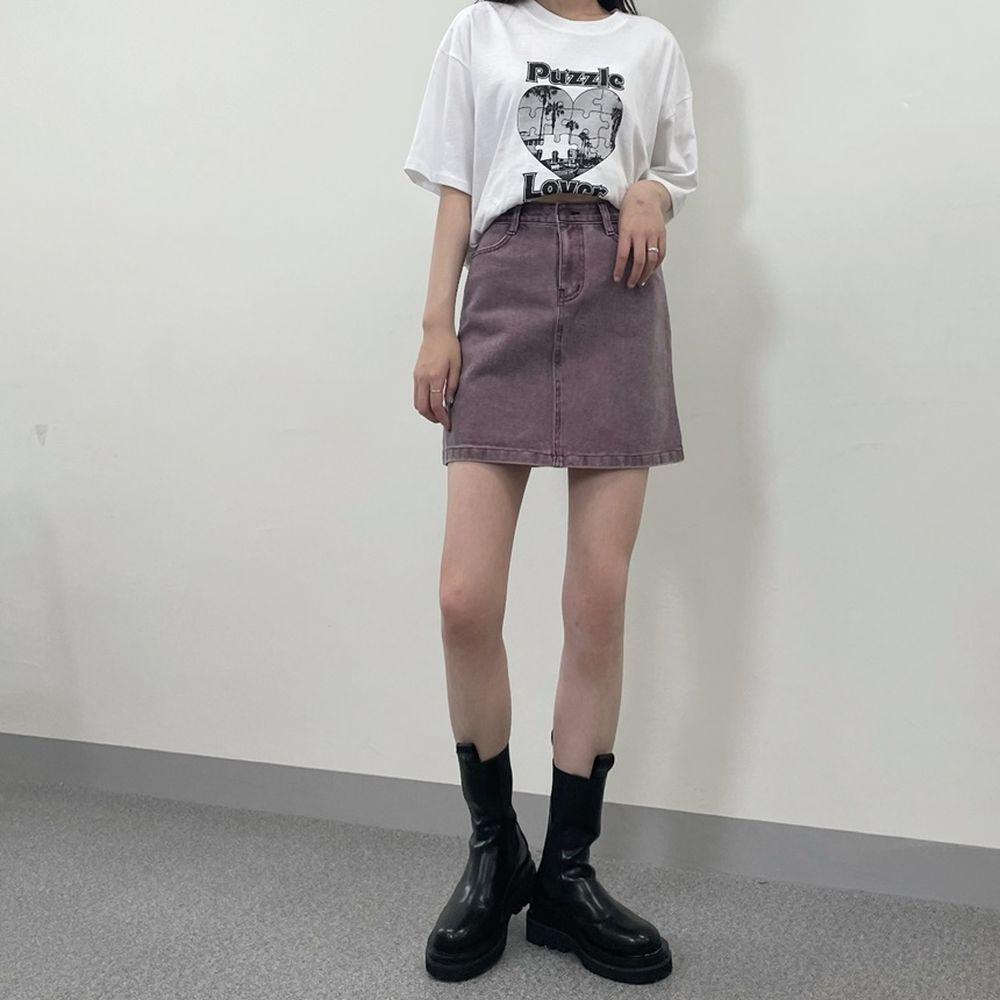 罕見色✨彩感染色水洗牛仔短裙<KR> - IKIMSTORE