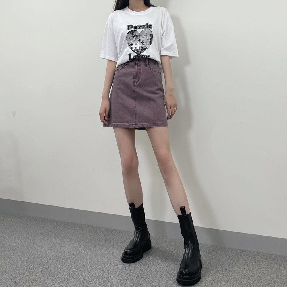 罕見色✨彩感染色水洗牛仔短裙<KR> - IKIMSTORE
