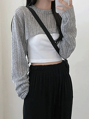 【現貨白】Bolero短版直坑圓領線衫<KR> - IKIMSTORE