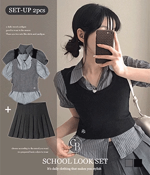 【現貨】懶人必備✨校服風刺繡背心連身短袖恤衫❤️