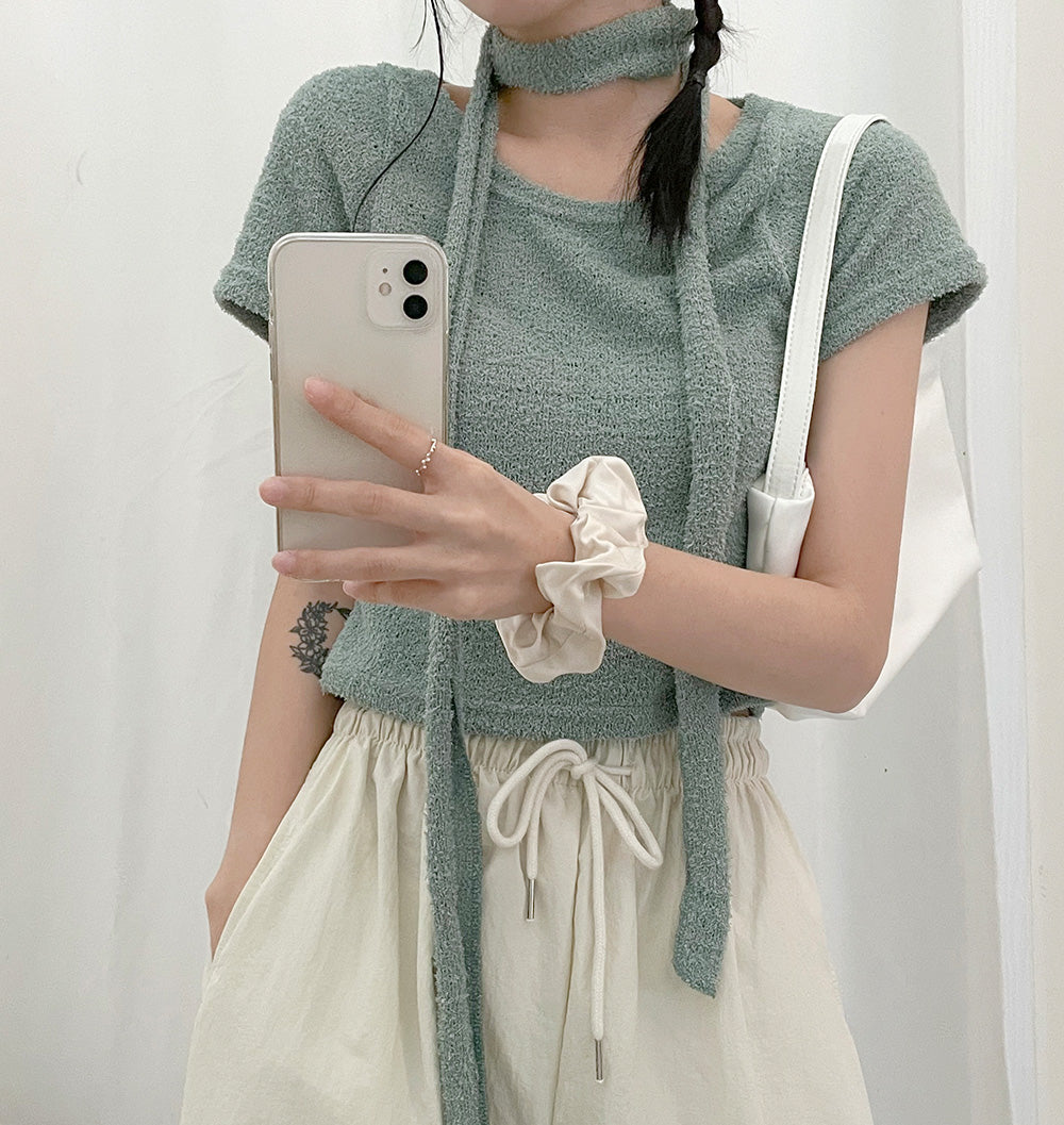 💕可愛毛巾料頸帶+短袖T恤SET