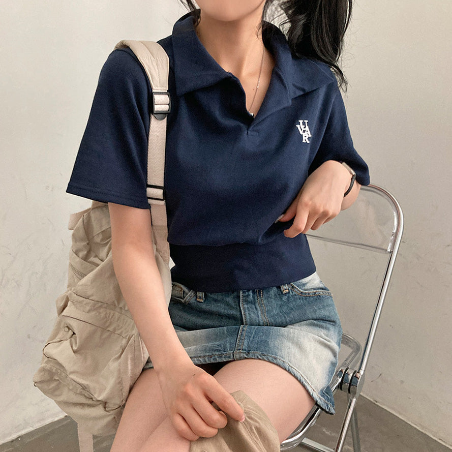 韓製🇰🇷UVAR小刺繡短款短袖T恤