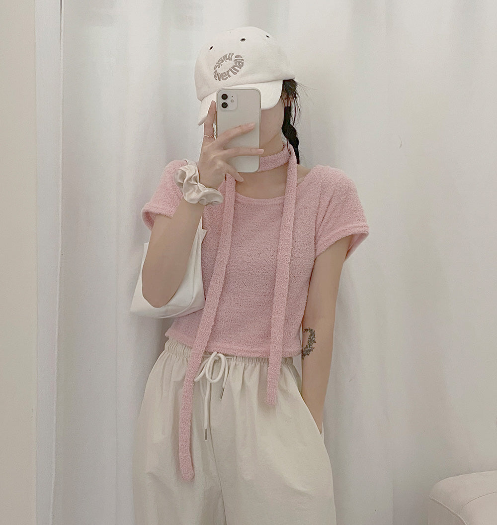 💕可愛毛巾料頸帶+短袖T恤SET
